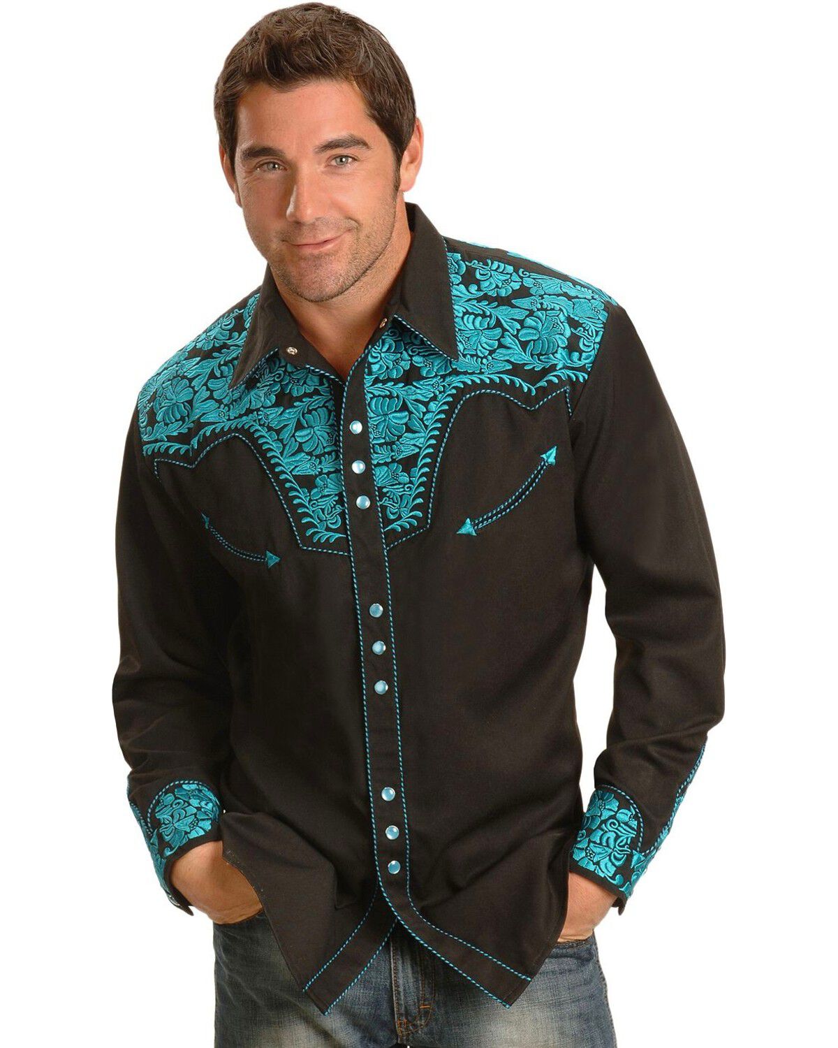 Bargain Sale Online Scully Turquoise Embroidery Retro Western Shirt ...